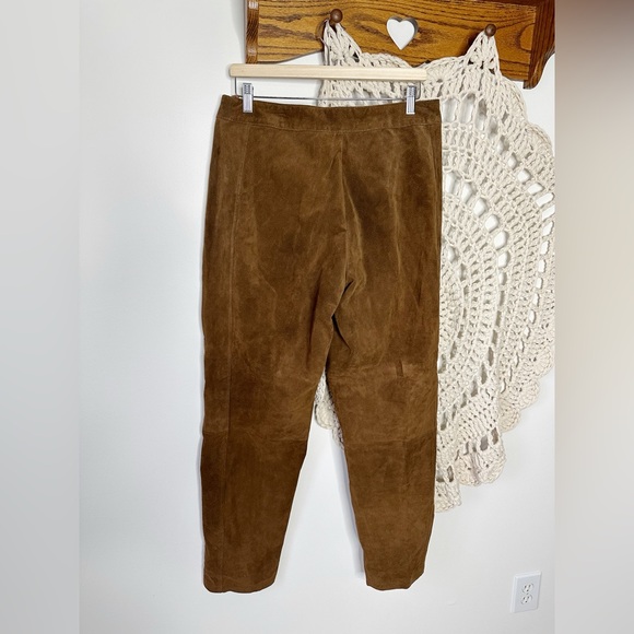 Vintage 80s Bagatelle Brown Suede Straight Leg Pants Size Large - Picture 2 of 4